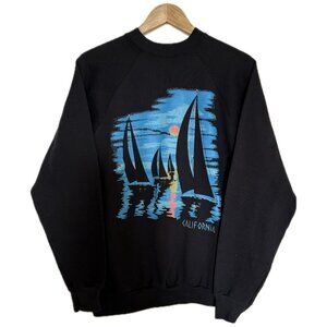 Vintage Graphic Sweatshirt Men XL Black Neon 80s 90s California Nautical Scenic